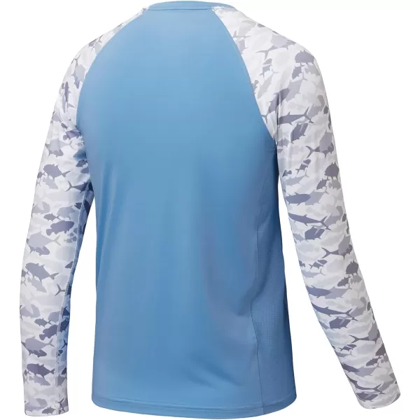 BASSDASH Youth UPF50 Camo Long Sleeve Fishing Shirt UV Protection Quick Dry TeeCarolinaGrey Fishes