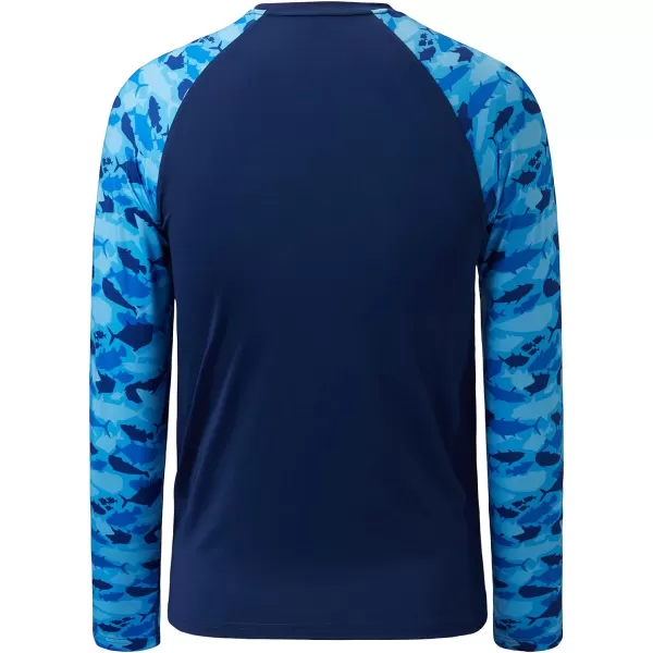 BASSDASH Youth UPF50 Camo Long Sleeve Fishing Shirt UV Protection Quick Dry TeeDark BlueBlue Fishes