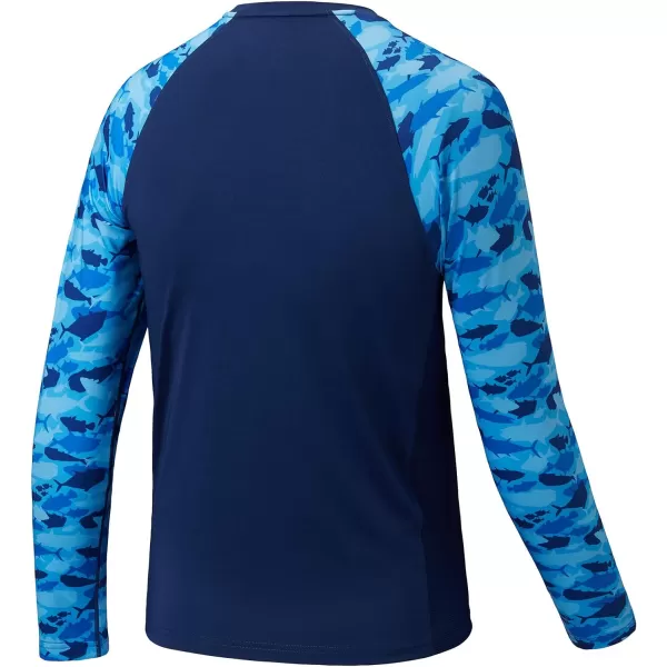 BASSDASH Youth UPF50 Camo Long Sleeve Fishing Shirt UV Protection Quick Dry TeeDark BlueBlue Fishes