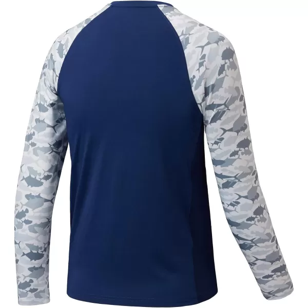 BASSDASH Youth UPF50 Camo Long Sleeve Fishing Shirt UV Protection Quick Dry TeeDark BlueGrey Fishes