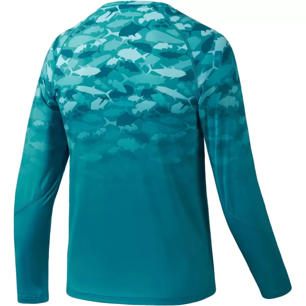 BASSDASH Youth UPF50 Camo Long Sleeve Fishing Shirt UV Protection Quick Dry TeeGreen Fish Gradient