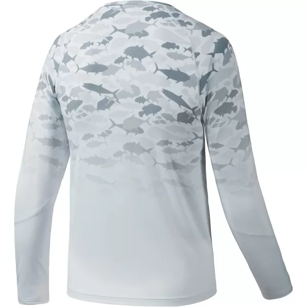 BASSDASH Youth UPF50 Camo Long Sleeve Fishing Shirt UV Protection Quick Dry TeeGrey Fish Gradient