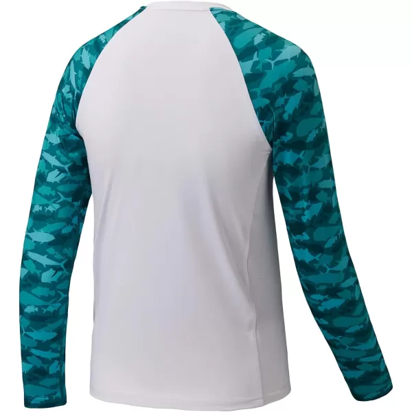 BASSDASH Youth UPF50 Camo Long Sleeve Fishing Shirt UV Protection Quick Dry TeeWhiteGreen Fishes