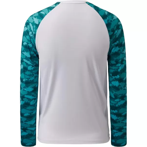 BASSDASH Youth UPF50 Camo Long Sleeve Fishing Shirt UV Protection Quick Dry TeeWhiteGreen Fishes