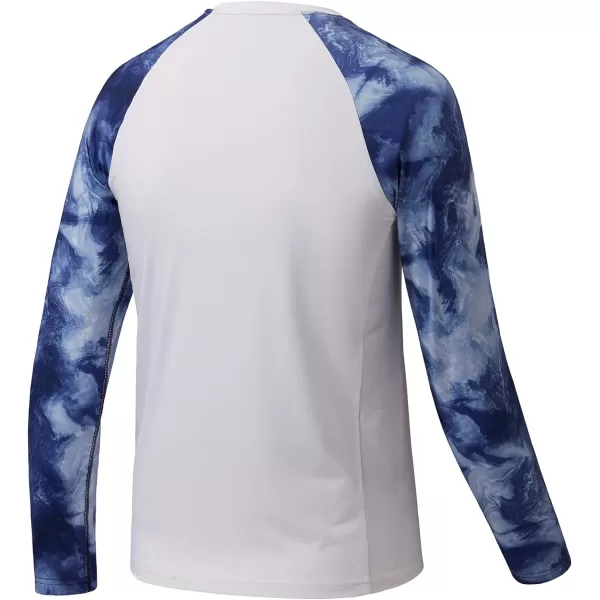 BASSDASH Youth UPF50 Camo Long Sleeve Fishing Shirt UV Protection Quick Dry TeeWhiteIndigo Watercolor