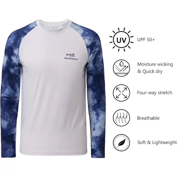 BASSDASH Youth UPF50 Camo Long Sleeve Fishing Shirt UV Protection Quick Dry TeeWhiteIndigo Watercolor