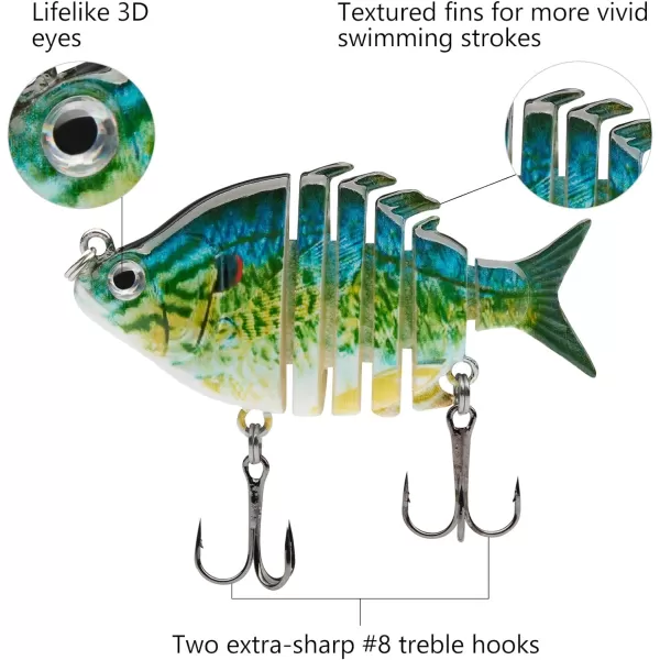 Bassdash SwimPanfish 25034oz Hard Bluegill Swimbaits Multi Jointed Topwater Trout Bass Fishing Crank Lure for Freshwater and SaltwaterBlueYellow