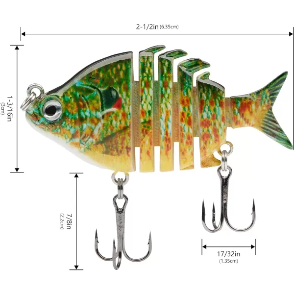 Bassdash SwimPanfish 25034oz Hard Bluegill Swimbaits Multi Jointed Topwater Trout Bass Fishing Crank Lure for Freshwater and SaltwaterGreenOrange Pumpkinseed