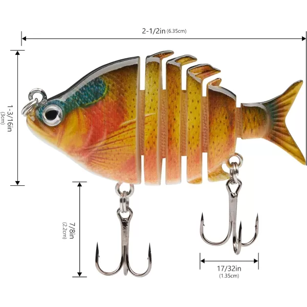 Bassdash SwimPanfish 25034oz Hard Bluegill Swimbaits Multi Jointed Topwater Trout Bass Fishing Crank Lure for Freshwater and SaltwaterOrange Sunfish