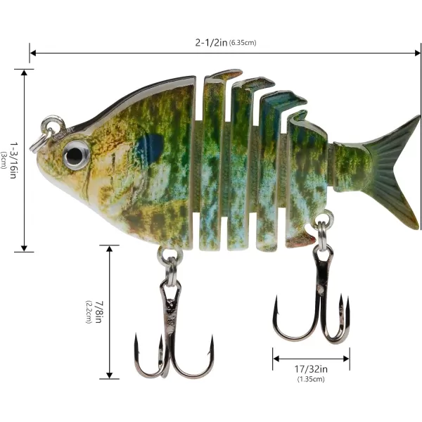 Bassdash SwimPanfish 25034oz Hard Bluegill Swimbaits Multi Jointed Topwater Trout Bass Fishing Crank Lure for Freshwater and SaltwaterPack of 4 Colors RBOB