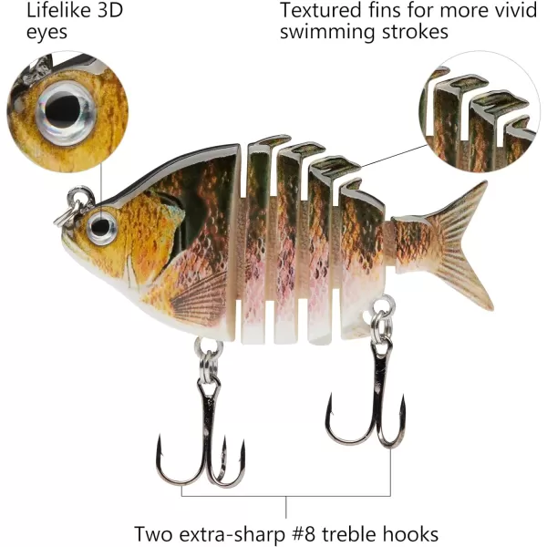 Bassdash SwimPanfish 25034oz Hard Bluegill Swimbaits Multi Jointed Topwater Trout Bass Fishing Crank Lure for Freshwater and SaltwaterPink Bluegill