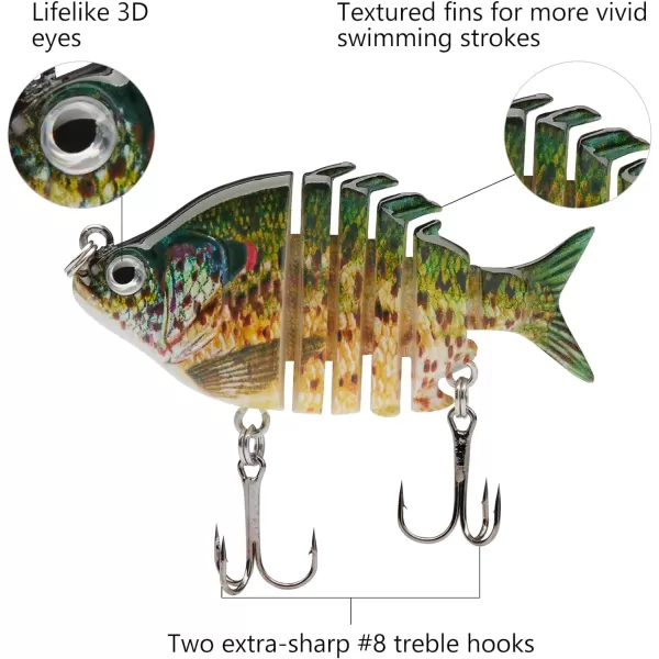 Bassdash SwimPanfish 25034oz Hard Bluegill Swimbaits Multi Jointed Topwater Trout Bass Fishing Crank Lure for Freshwater and SaltwaterSpotted Sunfish