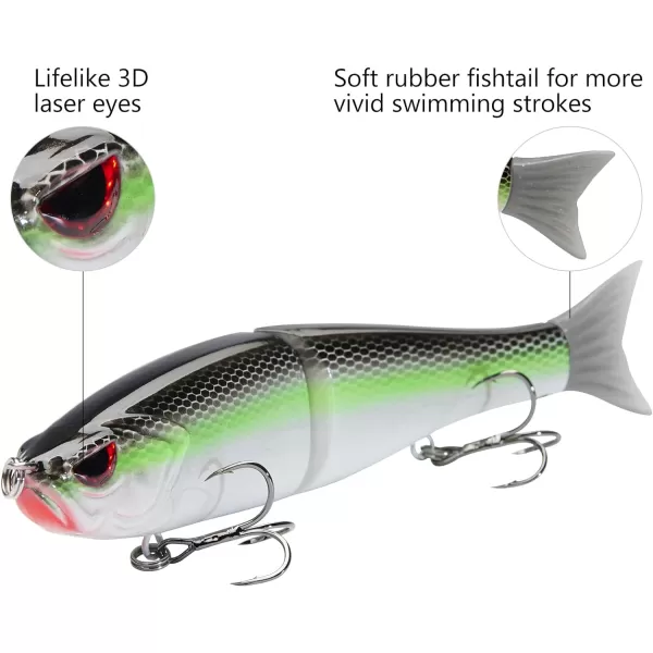 Bassdash SwimShad Glide Baits Jointed Swimbait Bass Pike Salmon Trout Muskie Fishing Lure3PackFluorescent White Shad Emerald Shiner Lake Chub