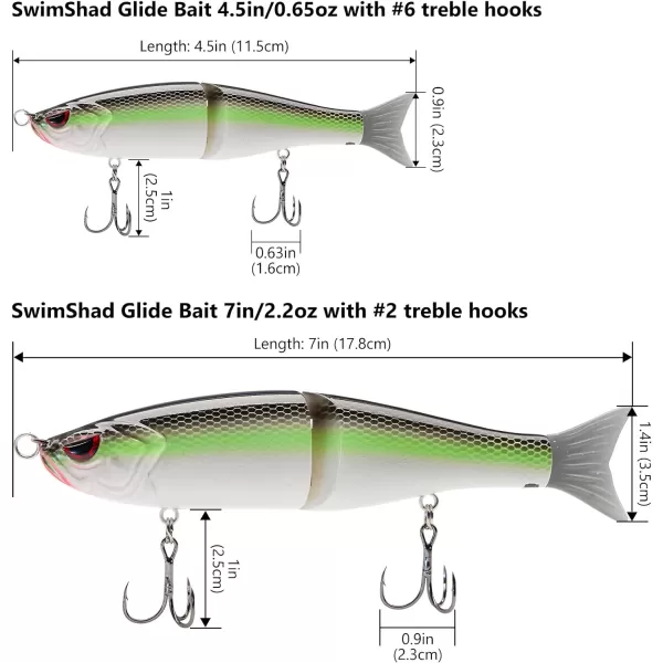 Bassdash SwimShad Glide Baits Jointed Swimbait Bass Pike Salmon Trout Muskie Fishing Lure3PackFluorescent White Shad Emerald Shiner Lake Chub