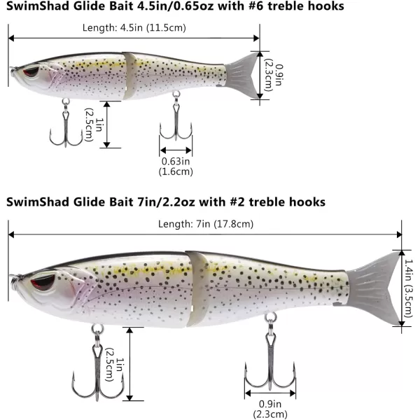 Bassdash SwimShad Glide Baits Jointed Swimbait Bass Pike Salmon Trout Muskie Fishing Lure3PackRainbow Trout  Striper  Firetiger