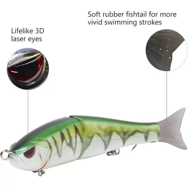 Bassdash SwimShad Glide Baits Jointed Swimbait Bass Pike Salmon Trout Muskie Fishing Lure3PackRainbow Trout  Striper  Firetiger