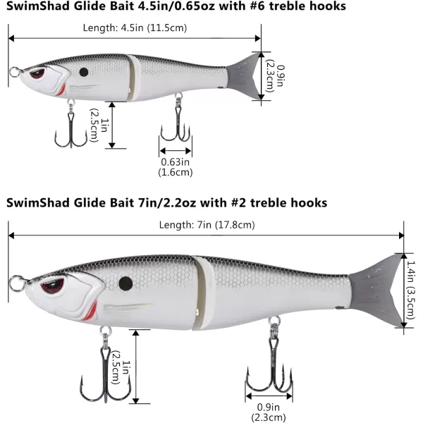 Bassdash SwimShad Glide Baits Jointed Swimbait Bass Pike Salmon Trout Muskie Fishing Lure3PackWhite Shad  Threadfin  Blue Gold