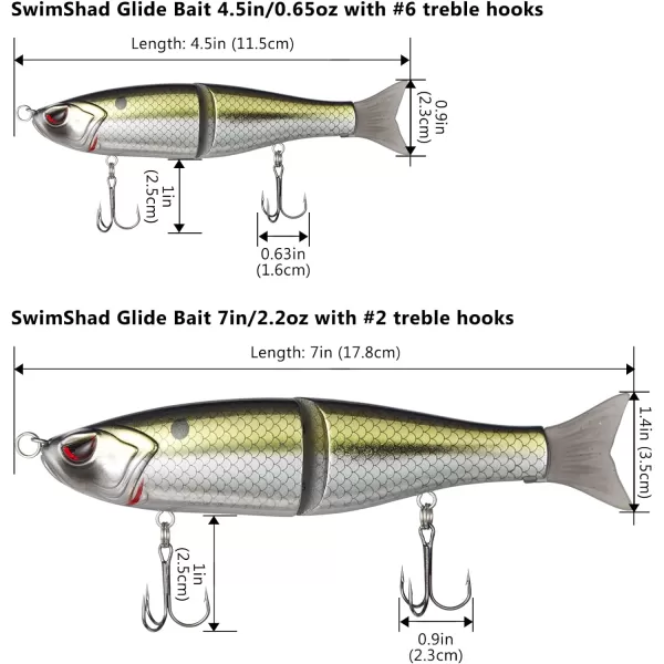 Bassdash SwimShad Glide Baits Jointed Swimbait Bass Pike Salmon Trout Muskie Fishing Lure3PackWhite Shad  Threadfin  Blue Gold