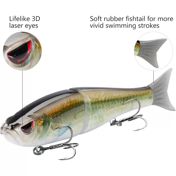 Bassdash SwimShad Glide Baits Jointed Swimbait Bass Pike Salmon Trout Muskie Fishing LureEmerald Shiner