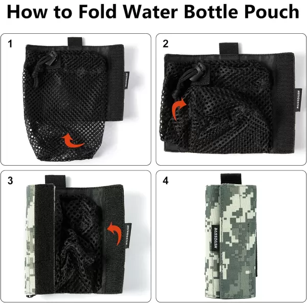 Bassdash Tactical Molle Water Bottle Pouch with Carabiner Foldable Mesh Holder Bag for Travel Fishing Hunting Hiking Outdoor ActivitiesArmy Green  Jungle Camo  Pack of 2