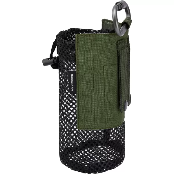 Bassdash Tactical Molle Water Bottle Pouch with Carabiner Foldable Mesh Holder Bag for Travel Fishing Hunting Hiking Outdoor ActivitiesArmy Green  Jungle Camo  Pack of 2