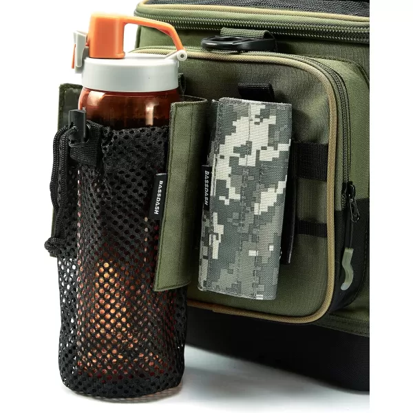 Bassdash Tactical Molle Water Bottle Pouch with Carabiner Foldable Mesh Holder Bag for Travel Fishing Hunting Hiking Outdoor ActivitiesArmy Green with Molle Straps