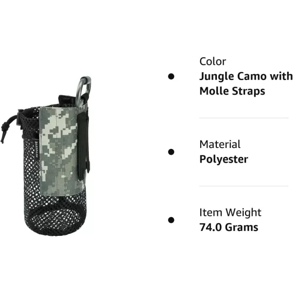 Bassdash Tactical Molle Water Bottle Pouch with Carabiner Foldable Mesh Holder Bag for Travel Fishing Hunting Hiking Outdoor ActivitiesJungle Camo with Molle Straps