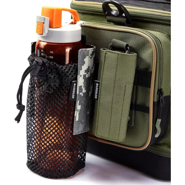 Bassdash Tactical Molle Water Bottle Pouch with Carabiner Foldable Mesh Holder Bag for Travel Fishing Hunting Hiking Outdoor ActivitiesJungle Camo with Molle Straps