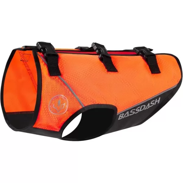 BASSDASH Dog Safety Vest Lightweight Water Resistant Chest Protection Blaze Orange Reflective High Visibility for Hunting OutdoorOrangeBlack Large