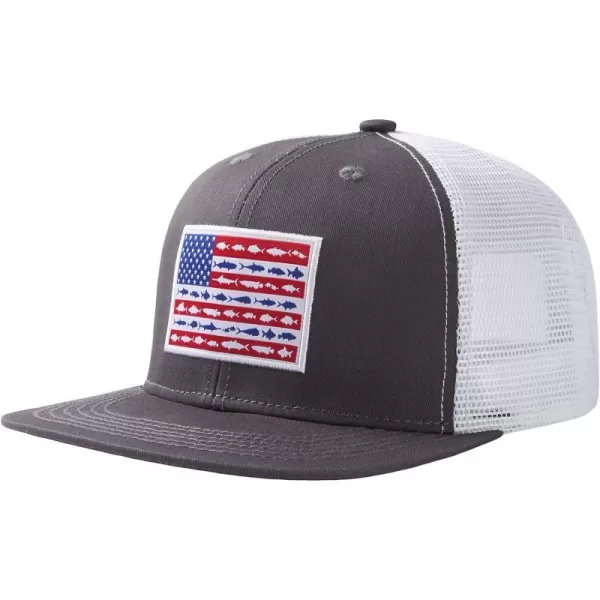 BASSDASH Flat Brim Trucker Cap Adjustable Snapback Hat Mesh Back for Men WomenCharcoal GreyFish Flag