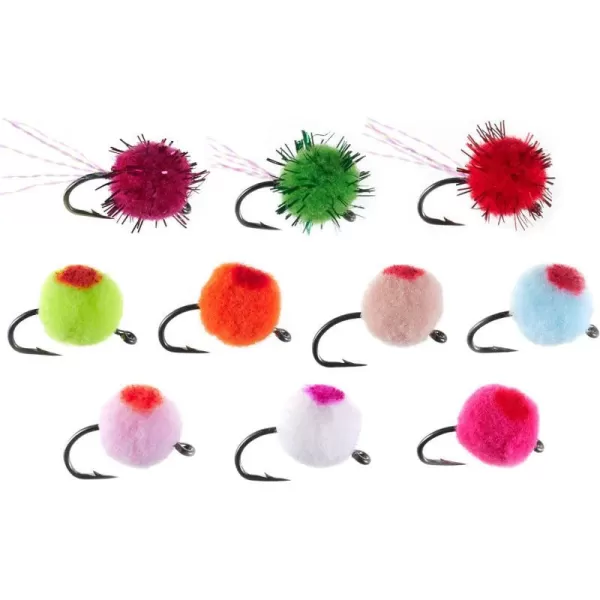 BASSDASH Fly Fishing Wet Flies Streamers Nuke Eggs for Trout Steelhead Salmon Fishing Fly Lure Kit with Box10pcs Egg Flies and Crystal Eggs