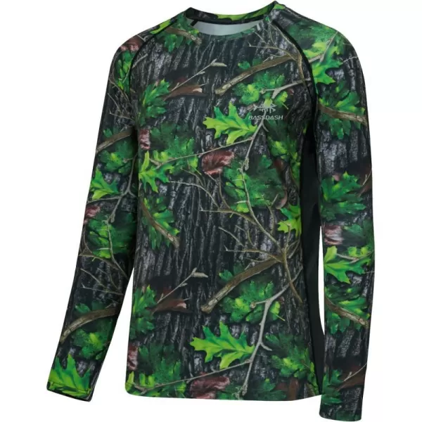 BASSDASH Mens Hunting Camo Performance Long Sleeve Shirt Fishing UPF50 FS13MGreen Leaf