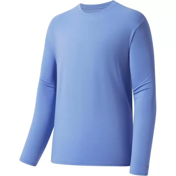 BASSDASH Mens Ultra Soft Cotton Blend UPF 50 Long Sleeve Fishing Shirt UV Sun Protection Casual Performance TeePeriwinkle Blue