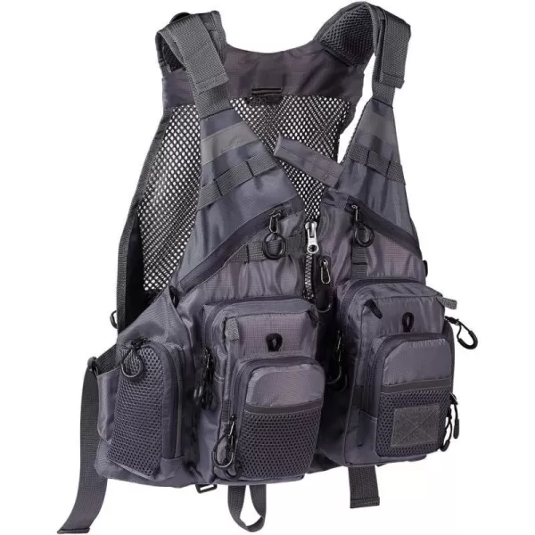 BASSDASH Strap Fishing Vest Adjustable for Men and Women for Fly Bass Fishing and Outdoor ActivitiesGrey