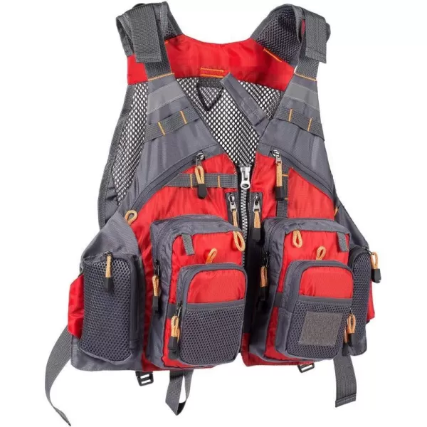 BASSDASH Strap Fishing Vest Adjustable for Men and Women for Fly Bass Fishing and Outdoor ActivitiesRed