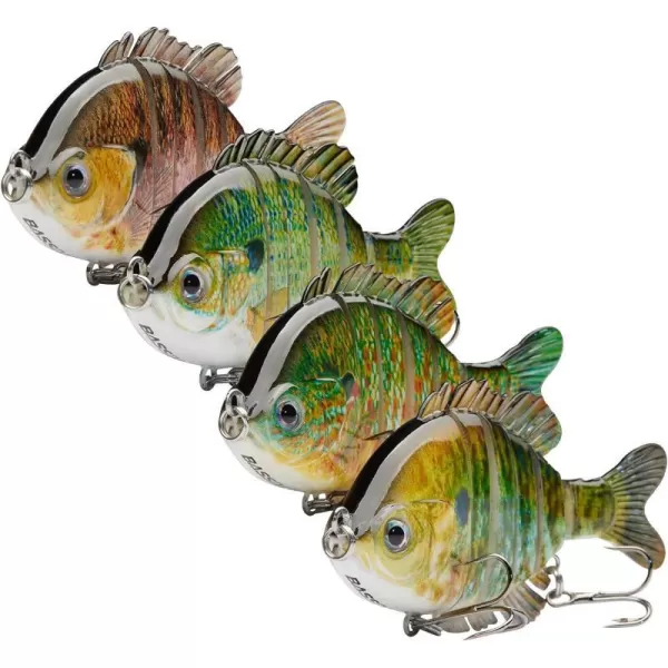 BASSDASH SwimPanfish Multi Jointed Panfish Bluegill Swimbaits Hard Topwater Bass Lures Fishing Lure Crank Saltwater 35in085ozPack of 4 Colors NGBP