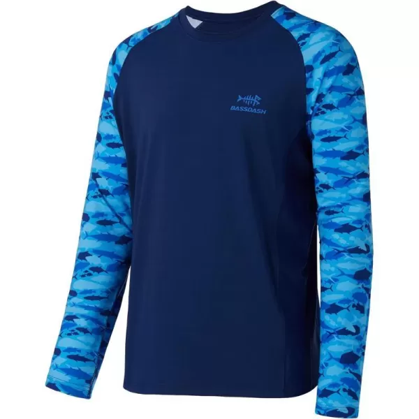 BASSDASH UPF 50 Fishing Tee for Men Camo Long Sleeve Shirt Quick Dry SweatshirtsDark BlueFish School