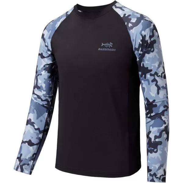 BASSDASH Youth UPF50 Camo Long Sleeve Fishing Shirt UV Protection Quick Dry TeeBlackBlue Camo