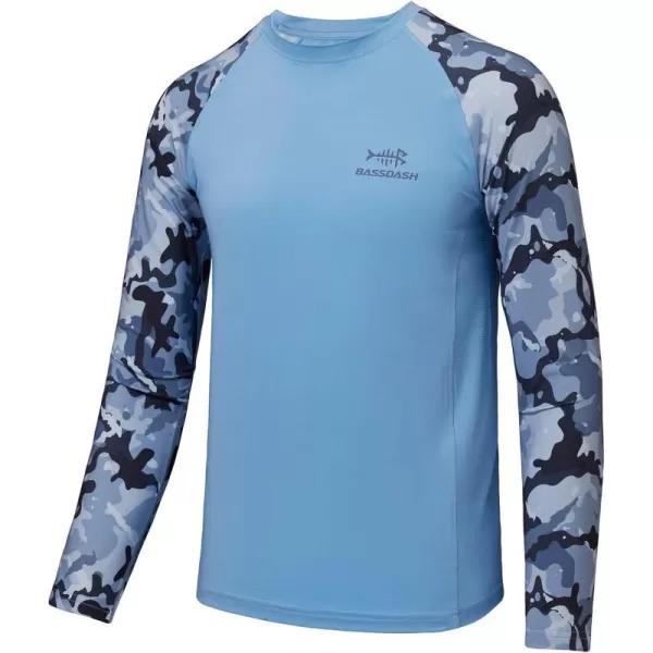 BASSDASH Youth UPF50 Camo Long Sleeve Fishing Shirt UV Protection Quick Dry TeeCarolinaBlue Camo