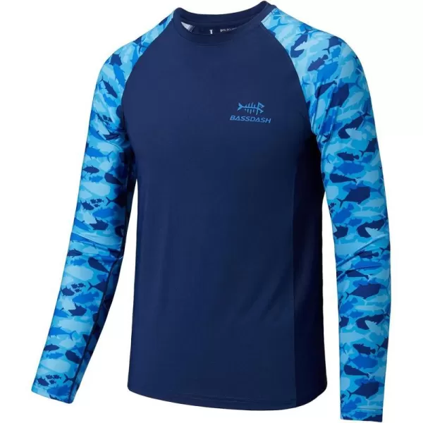 BASSDASH Youth UPF50 Camo Long Sleeve Fishing Shirt UV Protection Quick Dry TeeDark BlueBlue Fishes