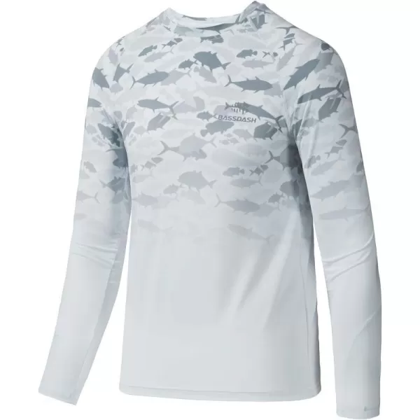 BASSDASH Youth UPF50 Camo Long Sleeve Fishing Shirt UV Protection Quick Dry TeeGrey Fish Gradient