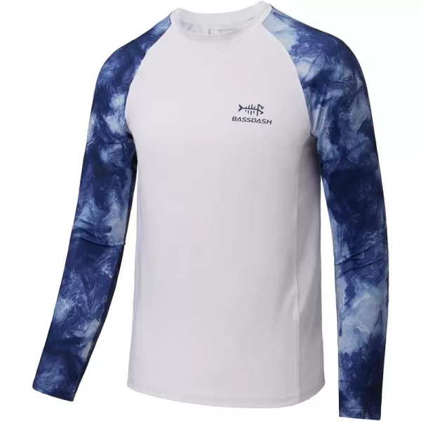 BASSDASH Youth UPF50 Camo Long Sleeve Fishing Shirt UV Protection Quick Dry TeeWhiteIndigo Watercolor