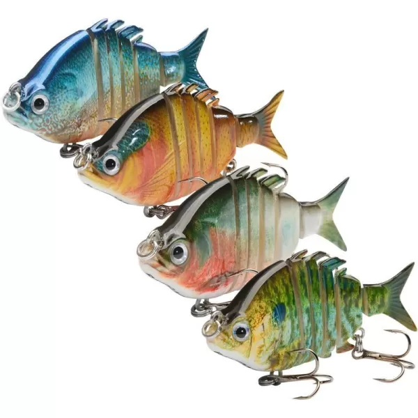 Bassdash SwimPanfish 25034oz Hard Bluegill Swimbaits Multi Jointed Topwater Trout Bass Fishing Crank Lure for Freshwater and SaltwaterPack of 4 Colors RBOB