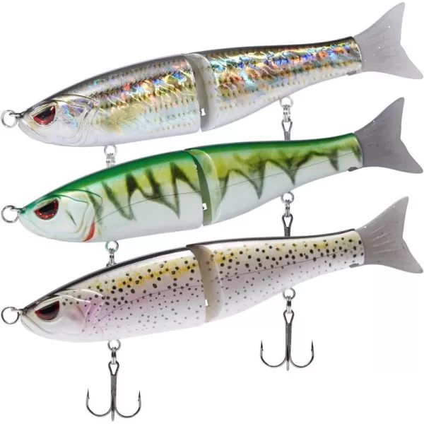 Bassdash SwimShad Glide Baits Jointed Swimbait Bass Pike Salmon Trout Muskie Fishing Lure3PackRainbow Trout  Striper  Firetiger