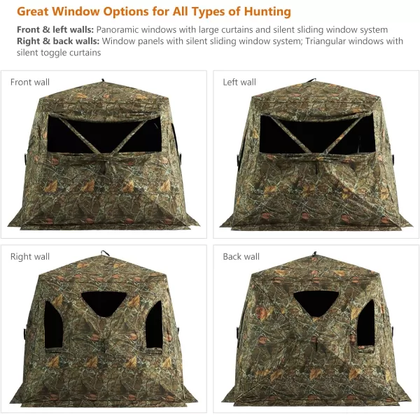 3 Person Silent Hunting Ground Blind 360 Degree OneWay See Through Portable Pop Up Hunting Tent with Frame Door Carrying BackpackAutumn Forest P3150 3person Popup Blind