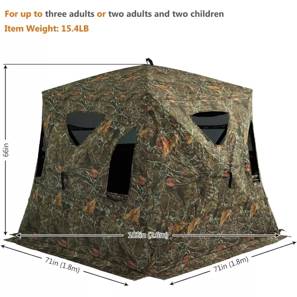 3 Person Silent Hunting Ground Blind 360 Degree OneWay See Through Portable Pop Up Hunting Tent with Frame Door Carrying BackpackAutumn Forest P3150 3person Popup Blind