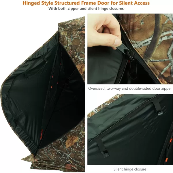 3 Person Silent Hunting Ground Blind 360 Degree OneWay See Through Portable Pop Up Hunting Tent with Frame Door Carrying BackpackAutumn Forest P3150 3person Popup Blind