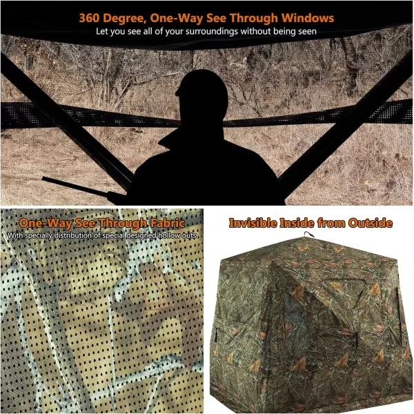 3 Person Silent Hunting Ground Blind 360 Degree OneWay See Through Portable Pop Up Hunting Tent with Frame Door Carrying BackpackAutumn Forest P3150 3person Popup Blind