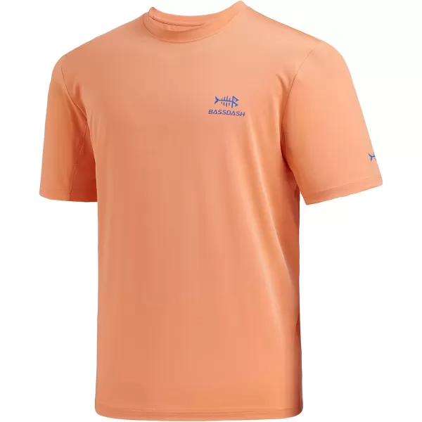 BASSDASH 2 Pack Mens UPF 50 Short Sleeve Fishing Shirt Sun Protection UV TShirtPeachVivid Blue Logo