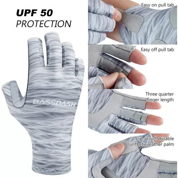 BASSDASH ALTIMATE UPF 50 Womens Fishing Gloves UV Sun Protection Fingerless Gloves for Kayaking Paddling Hiking Cycling Driving Shooting TrainingGrey Water Camo